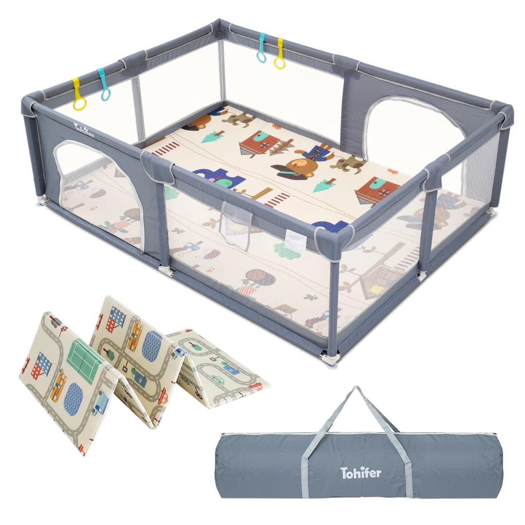 Baby Playpen with Mat, Large Baby Play Yard for Toddler, BPA-Free, Non-Toxic, Safe No Gaps Playards for Babies, Indoor & Outdoor Extra Large Kids Activity Center 79"x59"x26.5" with 0.4" Playmat, Multicolor