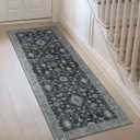 GENIMO Runner Rug for Hallways Machine Washable, 2x5 Non Slip Boho Vintage Lightweight Washable Runners, Thin Floor Rugs for Entryway Hallway Bathroom Laundry Room Corridor, Charcoal