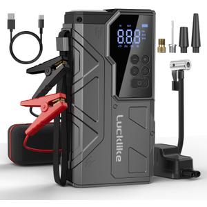 Lucklike Jump Starter with Air Compressor, 4000A Portable Car Battery Jumper Starter Pack for 10L Gas and 8L Diesel, Tire Inflator with Presssure Detection, 12V Jump Box with 3 Modes Flashlight