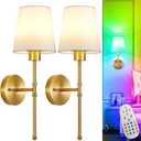 Depuley Battery Operated Wall Sconce: Set of 2 Wireless Wall Lights with 10000mAh Dimmable Bulbs and Remote for Bedroom - Rechargeable 15 Colors Gold Wall Lamp for Living Room Hallway