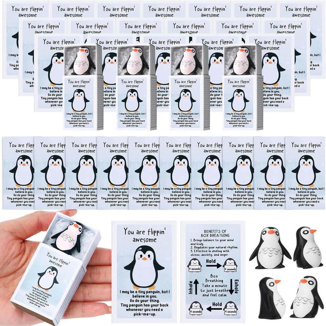 36 Sets Emotional Support Positive Appreciation Gifts for Volunteers Teachers Employee Coworkers Staff Mental Health Breathing Box Mini Resin Cards Graduation End of Year Presents (Penguin)
