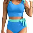 Two Piece High Waisted Swimsuits - Women Tummy Control Bikini Modest Bathing Suit 2PC 2025 (Large, Blue and Green)