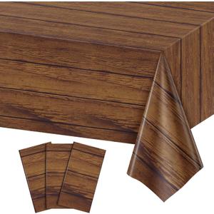3 Pack Wood Grain Plastic Tablecloth, 54 X 108Inch Rustic Wood Table Covers for Rectangle Table Disposable Vintage Farmhouse Tablecloths for Cowboy Western Barn Birthday Baby Shower Party Supplies