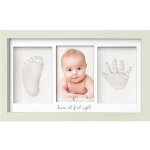 Baby Hand and Footprint Kit - Clay Handprint Keepsake Frame, Newborn Nursery Picture Frame, Personalized New Mom Gifts for Baby Shower & Registry (Sage) (Duo Frame, 13" x 7.9")