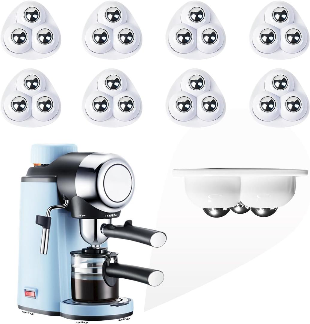 Appliance Sliders - Self-Adhesive Furniture Movers for Kitchen Appliances, Air Fryers, Trash Cans - 360 Swivel Mini Rollers for Easy Moving & Smooth Glide (Stainless Steel, 8)