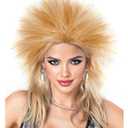 Spooktacular Creations Halloween Blond Spiked Rock in Roll Wig with Earrings and Necklace,80s Diva Wig Women Rockstar for Adult Big Spiky Hair Blond Rock Star Costume Cosplay Dress-up Party Accessory (Gold)