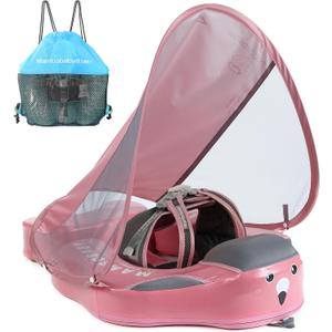 Mambobaby Float Add Tail Baby Swim Float with Canopy, Non-Inflatable Solid Baby Float, Upgrade Soft Waterproof Skin-Friendly Leather Material Infant Swim Float (Deluxe Edition Pink)