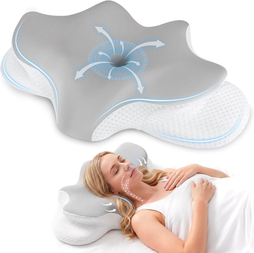 Cervical Neck Pillow for Pain Relief, Ergonomic Contour Pillow for Sleeping, 2 Heights Cooling Pillow for Neck and Shoulder Support, Memory Foam Orthopedic Pillow for Side Back Stomach Sleepers (Dark Grey)