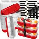 Mini Loaf Pans with Lids and Spoons (100 Pack, Red, 6.8oz) Rectangular Aluminum Foil Baking Pans