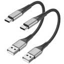 6 inch Short USB C Cable Fast Charging 2 Pack, 0.5ft USB A to USB C Cable Short USBC Cable Braided, 3A USB Type C Cable for iPhone 15 16 17 Pro Max, Samsung Galaxy S24 S23, Google Pixel, iPad