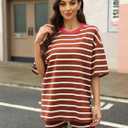 Shorts Sets Women Striped Outfits Oversized T Shirts 2025 Striped Lounge Wear Summer Outfits Tracksuit (Brown, L)