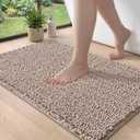 DEXI Bathroom Rugs 32x20, Super Soft Thick Chenille Absorbent Bath Mat, Non Slip Machine Washable Fluffy Shag Bathmat for Tub, Shower Floor, Dark Beige