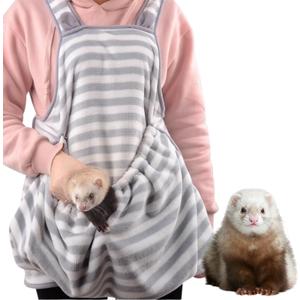 Ferret Sling Carrier - Fleece Small Pet Carrier Bag Soft Breathable Hands Free Shoulder Front Chest Apron Bonding Pouch Accompany Carrier for Small Dog Cat Ferret Rabbit (Grey)