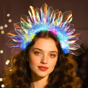 LED Headband Light Up Headband, Glow In The Dark Party Supplies, Glow Party Crown Hair Accessories for Women & Girls, Glow In The Dark Flashing Hair Band for Raves, Concerts, Halloween, Christmas (1 Pcs)