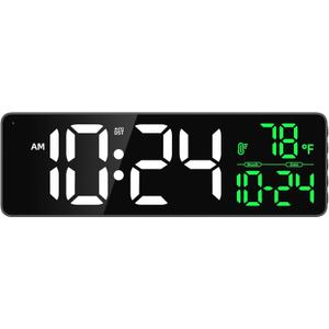 Large LED Digital Wall Clock with Date, Temperature, Auto-Brightness, Auto-DST | Big Digital Clock for Bedroom, Desk, Classroom, Living Room, Kitchen, Office, Gym, Farmhouse, Xmas Gift for Seniors (White)