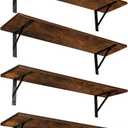 DINZI LVJ Long Wall Shelves, Set of 4, 31.5Inch Wall Mounted Shelves, Extra Large Wall Storage Ledges with Sturdy Metal Brackets for Living Room, Bathroom, Bedroom, Kitchen, Rustic Brown