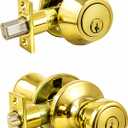 Design House Terrace Entry Door Knob and Single Cylinder Deadbolt Combo, Polished Brass, 6-Way Universal, 728329