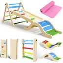 doowroodni Pikler Triangle Set 7in1 Toddler Climbing Toys Indoor Foldable Baby Climbing Toys Wooden Montessori Climbing Set with Arch, Ramp, Ladder for 1-3 Years, Jungle Gym for Kids Colored