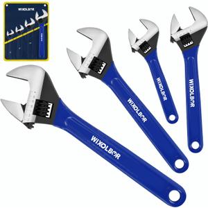 4-piece Adjustable Wrench Set, 6-inch & 8-inch & 10-inch & 12-inch, Wide Jaw Black Oxide Wrench, Metric & SAE Scales, for Home, Garage, Workshop, with Organizer bag