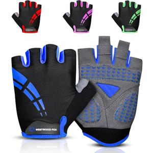Cycling Gloves for Men Women,Half Finger Unisex Gel Padded Anti-Slip Mountain Bike Gloves, Breathable Shock Absorption Grip Palm Bicycle Summer Riding MTB Bike Gloves (Large, Blue)