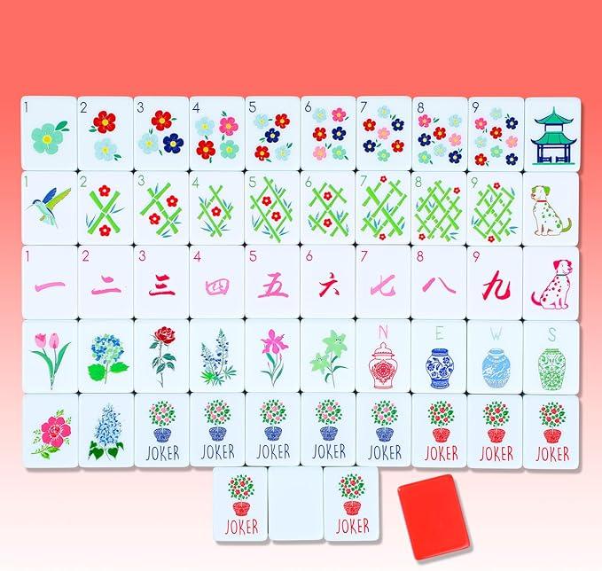 American Mahjong Sets 160 Mahjong Tiles Melamine Engraved Mah Jong Ideal for Home & Party Games(Stylish, Red)