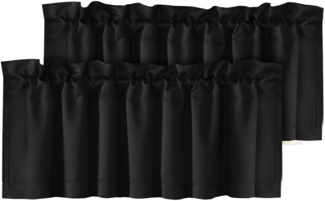 H.VERSAILTEX Blackout Valances for Window, Black Kitchen Valances Curtains for Living Room/Bedroom/Bathroom Short Window Privacy Decorative Rod Pocket 2 Packs, 52" W x 18" L, Black