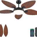 PHORUS 52 Inch Tropical Ceiling Fans with Lights and Remote,Outdoor Palm Leaf Ceiling Fan for Patios Porch Bedroom, Dimmable, 6 Speeds, Reversible, Dark Brown