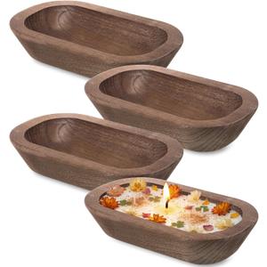 4 Pcs Wooden Dough Bowls, Table Centerpiece for Candle Making, Rustic Vintage Carved Pine Wood Candles Decoration Bowls, 1062inch, for Home Decoration DIY Crafts, Brown