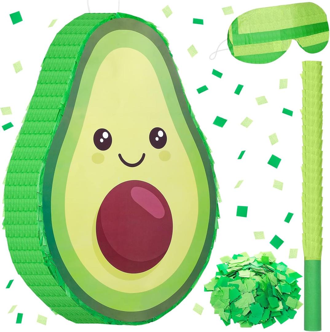 Sratte Avocado Piata Decorations - 16 x 11 x 3 Inch Fruit Avocado Piata with Stick for Gender Reveal, Baby Shower, Birthday Party, Fruit Theme Party Game Activity