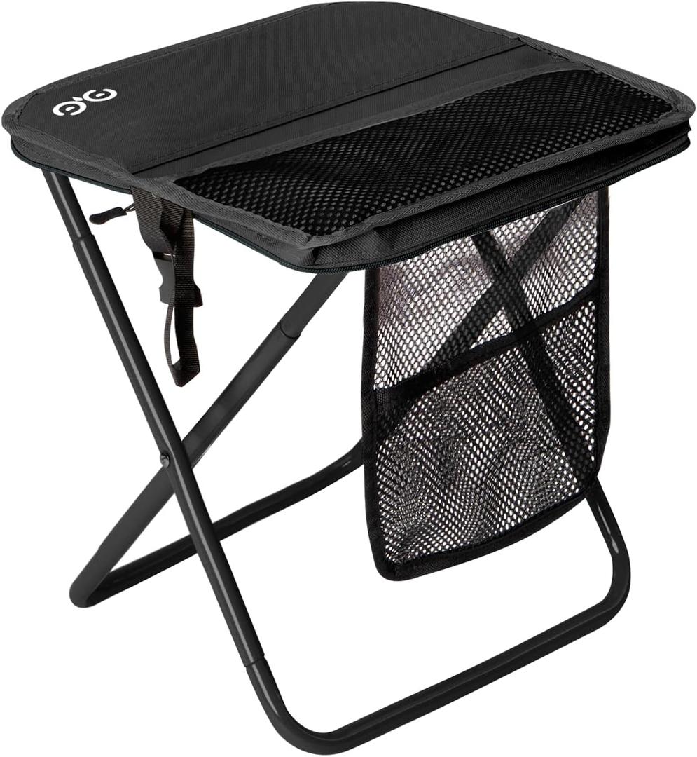 CAMDOOR Portable Collapsible Stool, 16Folding Stool with 3 Side Pockets and Shoulder Strap, Extra Large Camping Chair Supports 400 lbs, Ultralight Portable Seat for Outdoor, Hiking, Fishing (Black)
