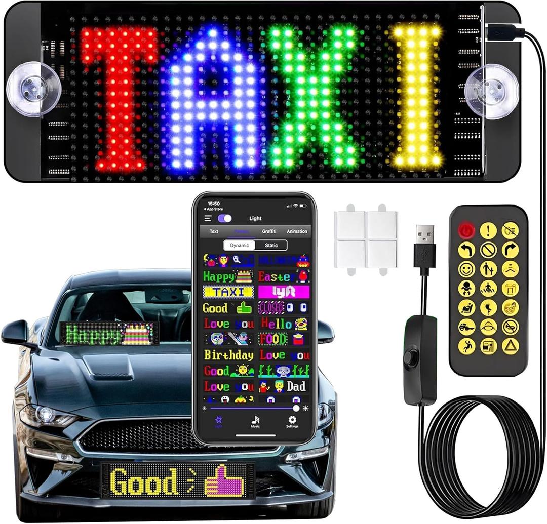 Programmable LED Signs - 7 "x3 Customizable Text and DIY Animated Car Signs,USB 5V Flexible LED Matrix Panel Bluetooth APP Controls Custom Text Pattern Animated Light,Shops,Cars,Hotels