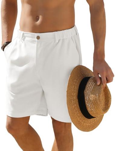 JEMLDL Men's Linen Shorts Casual Button Elastic Waist Summer Beach Vacation Shorts with Multi-Pocket, S