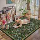 Lahome Claude Floral 5x7 Washable Living Room Rugs, Green Area Rugs for Bedroom Rubber Backed, Botanical Thin Stain-Resistant Carpet for Dining Room, Guestroom, Kids Room, Living Room Decor