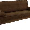 Blazing Needles Solid Microsuede Double Corded 8" to 9" Futon Cover Set with 2 Bolster Pillows (Set of 3), Full, Chocolate