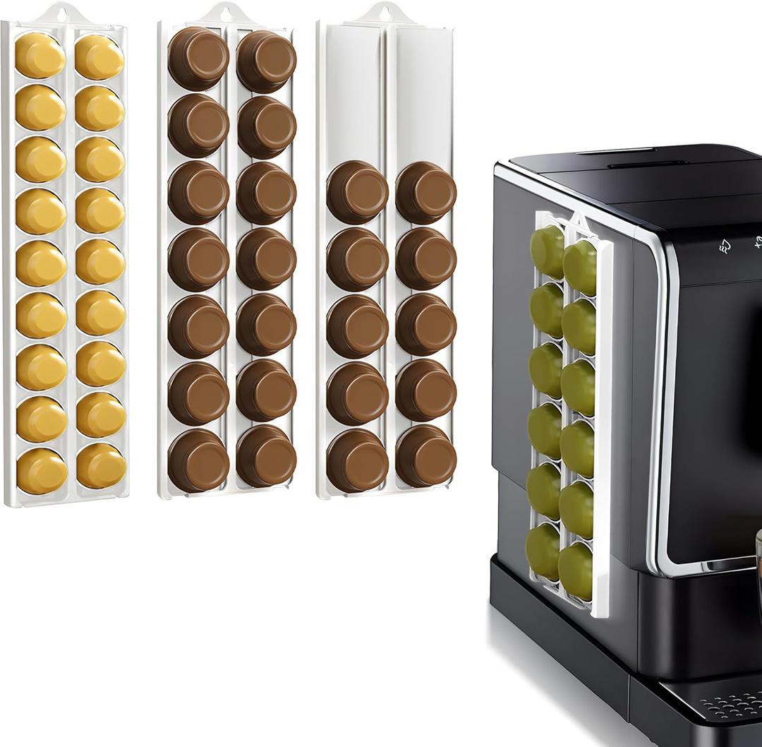 Neepanda Coffee Pods Holder Compatible for 24 Nespresso Vertuo Pods, Adjustable Capsule Organizer for 37-58mm/1.46-2.28inch K-Cups Pods, Ideal Space Saving Coffee Bar Accessory (White,2 Pack)