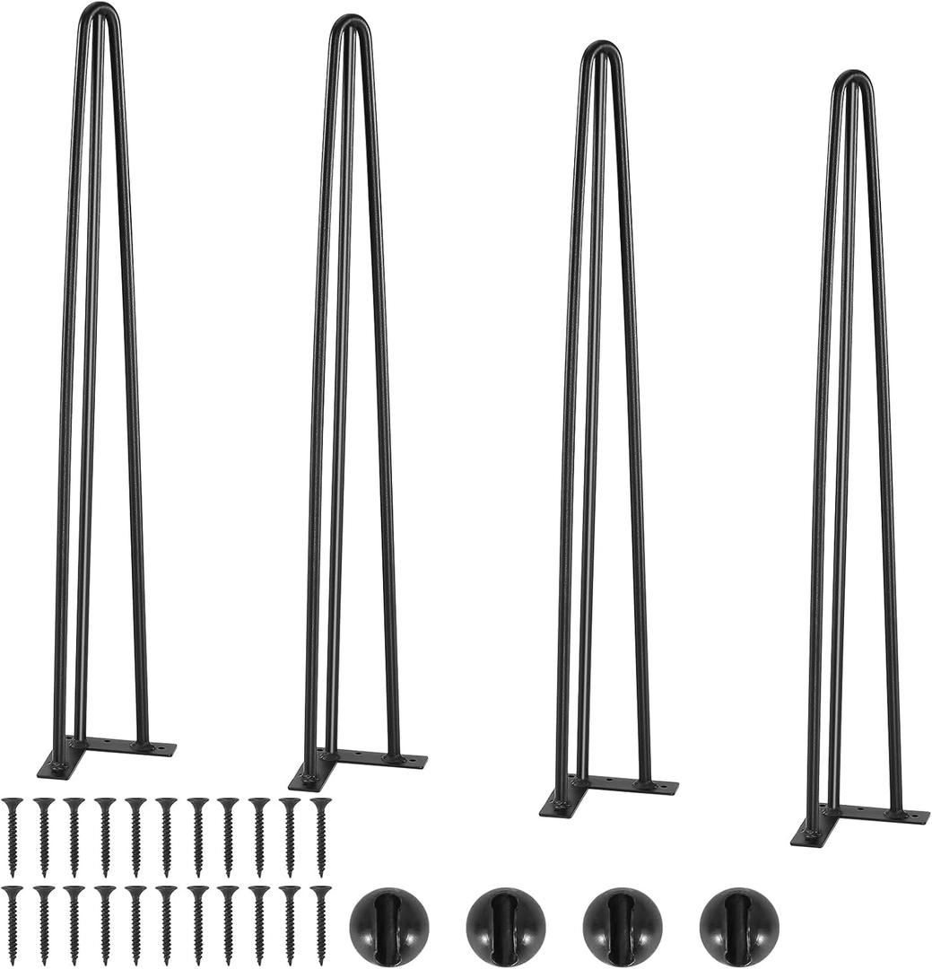 VEVOR Hairpin Table Legs 28", Set of 4 Desk Legs 900lbs Load Capacity, Hairpin Desk Legs 3 Rods for Desk Chairs Bench Dining End Table, Solid Carbon Steel Heavy Duty Furniture Legs Black
