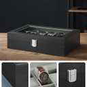 SONGMICS Watch Box, 12-Slot Watch Case Organizer with Large Glass Lid, Removable Pillows, Gift for Loved Ones, Black Synthetic Leather, Gray Lining UJWB12BK