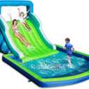 Action Air Inflatable Water Slide, Huge Blow Up Water Park with 102" Long Slide, Large Splash Pool, Climbing Wall and Top Water Sprays, Outdoor Backyard Water Play for Kids, 205" x 118" x 85"