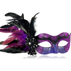 2025 New Masquerade Masks for Women Purple - Mardi Gras Mask for Women with Feathers - Womens Mascarade Venetian Mask for Masquerade Party, Halloween Ball, Cosplay Prom, Christmas (Purple and Black)