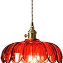 Industrial Vintage Pendant Lighting Fixture Glass Lotus Lamp Shade Farmhouse Pendant Light Chandelier E27 Brass Finish Ceiling Hanging Lamp (Red)