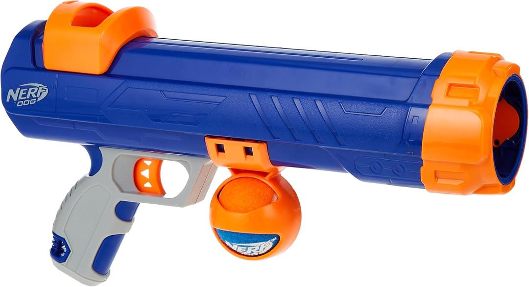 Nerf Dog Tennis Ball Blaster Dog Toy Blue/Orange, 16 Inch Compact Blaster with 1 Ball