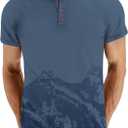 XUZHU Men's Summer Polo Shirts Short Sleeve Cotton Casual Henley T-Shirts Button Raglan Sleeve Tees (Blue, XXXL)