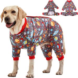 LovinPet Large Dog Pajamas: Large Breed Pitbull/Boxer/Labrador/Doberman,Lightweight Onesie, Space-Travel Grey Print,Post Surgery Shirt,UV Protection, Pet Anxiety Relief, Wound Care for Big Dog/XL