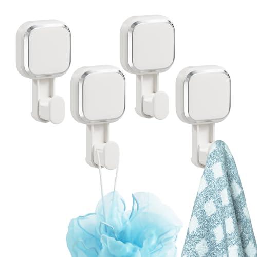TAILI 4 Pack Suction Cup Hooks for Inside Shower, Powerful Vacuum Suction Shower Holders for Towel, Loofah, Clothes, Damage Free Hanging Versatile Utility Wall Hooks, Easy to Install and Remove, White