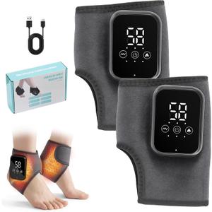 Foot Massager 3 in 1, Cordless Foot Massagers for Pain and Circulation | 3-Level Heat, 3 Vibration Mode, LCD Display, Rechargeable, Ankle Massage for Swelling and Achilles Relief, 2PCS