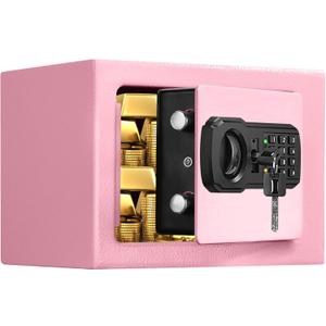 Small Fireproof Safe Box for Home Use, 0.3 Cu ft Mini Pink Safe and Fireproof Lock Box with Electronic Keypad, Fire Safe for Money, Jewelry, ID Documents
