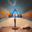 Tiffany Table Lamp 16" Blue Large Stained Glass Desk Reading Light | 2-Lights Handcrafts Antique Style Nightstand Bedside Lamp For Living Room Bedroom Study Office W16" x H23"