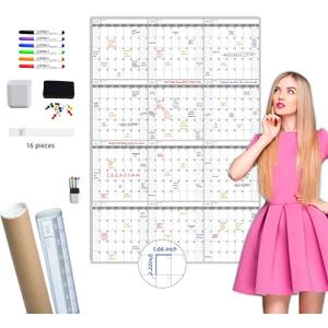 Large Dry Erase Wall Calendar - 52x36 Inches - Blank Undated Yearly Calendar - Whiteboard Premium Laminated Planner - Reusable Laminated Office Jumbo 12-Month Calendar (Vertical)