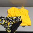 Tempt Me Blouson Two Piece Tankini Swimsuits for Women Tummy Control Bathing Suits with Bottoms Modest Loose Fit Swimwear, Size 2XL, Yellow Floral