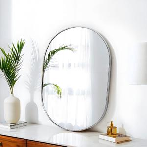 24x16 Mirror Runway Oval Wall Mounted Aluminum Alloy Metal Frame Rectangle Mirrors for Entryway Bedroom Bathroom Living Room 24 16 inch Silver